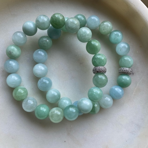 𝅺blue moonstone stretch bracelet with micropave